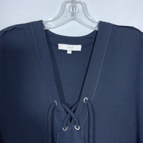 IRO Alis Lace Up Tie Front V-Neck Blouse Top 38 / 6 Navy Boxy Flowy Minimalist - Picture 12 of 16